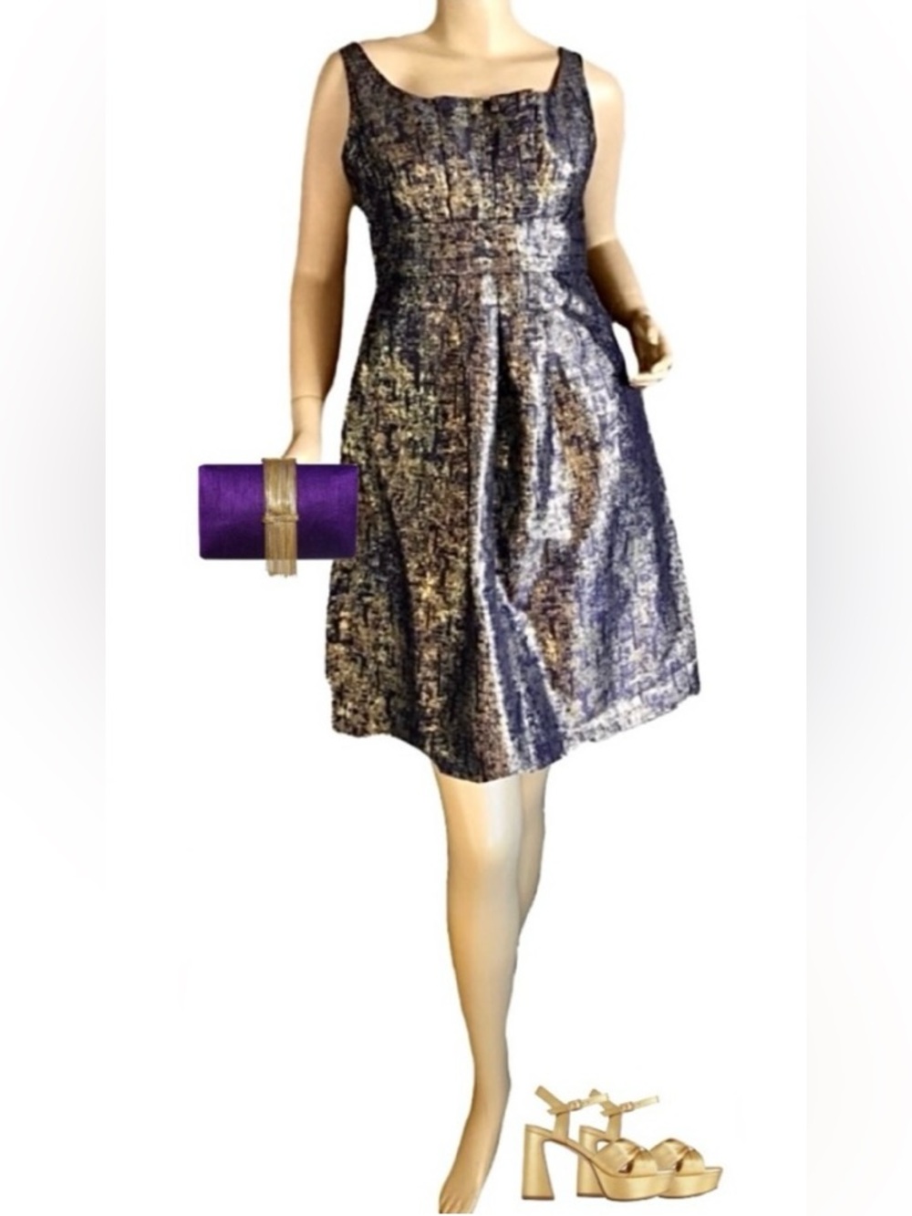 MOSCHINO CHEAP AND CHIC PURPLE & GOLD EMPIRE WAIST COCKTAIL DRESS (6)